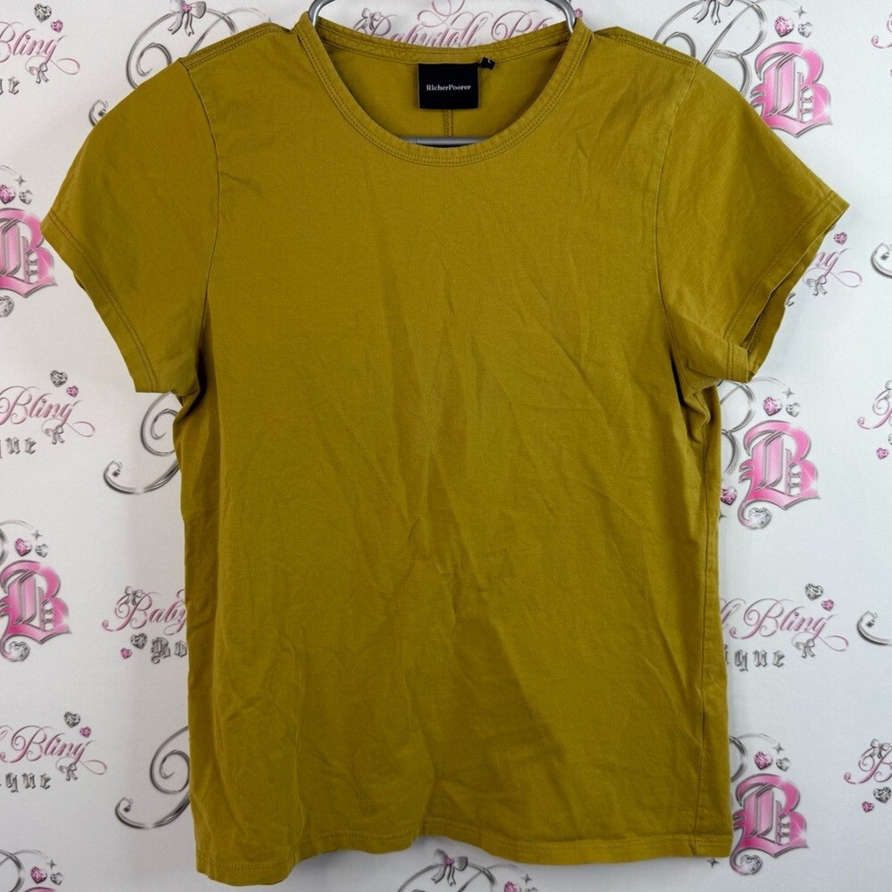 Richerpoorer T-shirt yellow Universal Olive Short Sleeve Tee stretchy soft